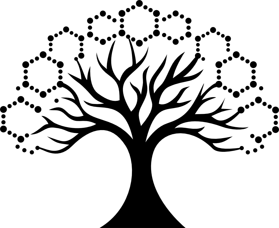 Un logo stylisé représentant un arbre et un feuillage à base de molécules de carbone.